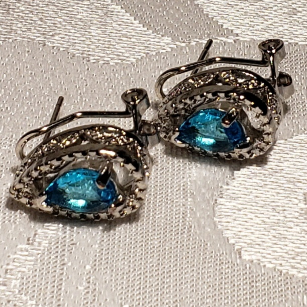 Blue Topas earrings set in Platinum over Sterling Silver.